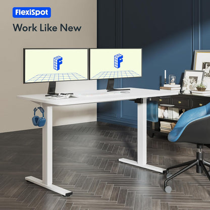 FLEXISPOT 48"X24" One-Piece Electric Standing Desk, 1" Thick Seamless Desktop for Home Office, Study & Multi-Monitor Setup, White