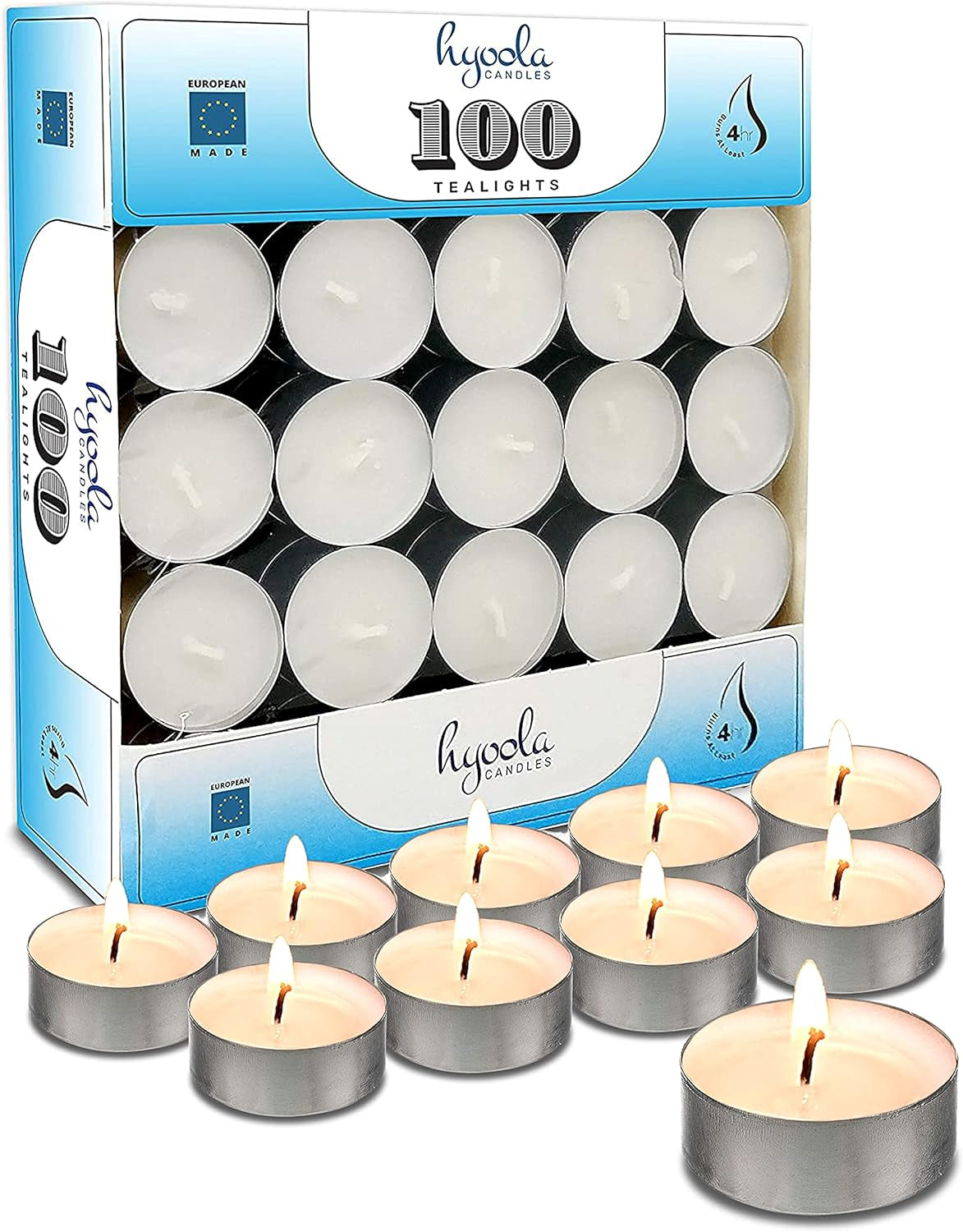 Tea Lights Candles - 100 Bulk Candles Pack - Natural Palm Oil Tea Light - European Quality White Unscented Tealight Candles - 4 Hour Burn Time